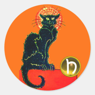 ADESIVO REDONDO MONOGRAMA DO PARTIDO BLACK CAT HALLOWEEN