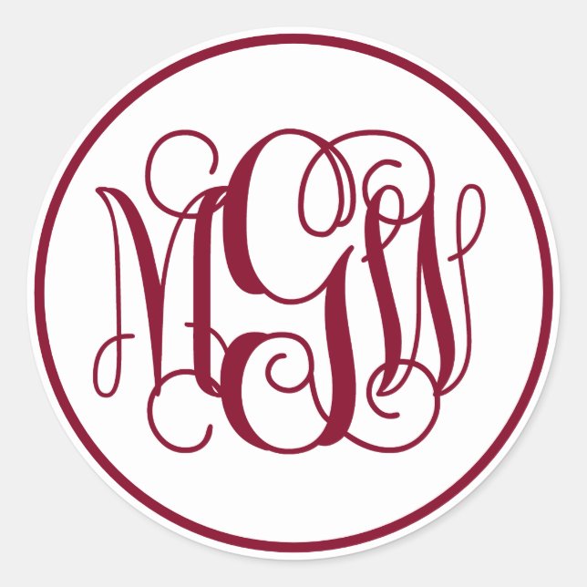 Adesivo Redondo Monograma do Script da Vinha Branca, DIY BG (Frente)