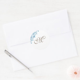 Adesivo Redondo Monograma do Script Inicial do Fleur de Lis Azul F