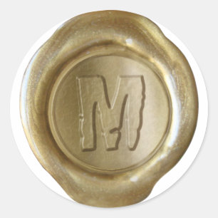 Adesivo Redondo Monograma do selo da cera - ouro - Boulder M -