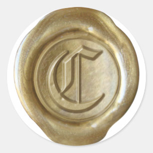 Adesivo Redondo Monograma do selo da cera - ouro - inglês velho -