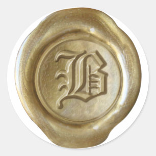 Adesivo Redondo Monograma do selo da cera - ouro - inglês velho -