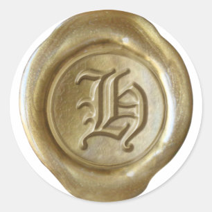 Adesivo Redondo Monograma do selo da cera - ouro - inglês velho -