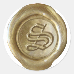 Adesivo Redondo Monograma do selo da cera - ouro - inglês velho -
