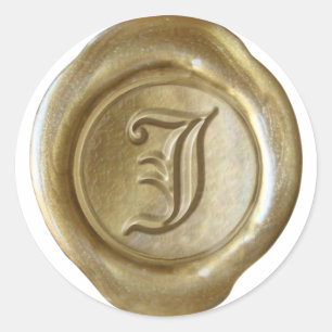 Adesivo Redondo Monograma do selo da cera - ouro - inglês velho -