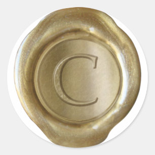 Adesivo Redondo Monograma do selo da cera - ouro - Serif C -