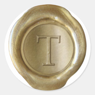 Adesivo Redondo Monograma do selo da cera - ouro - Serif T -