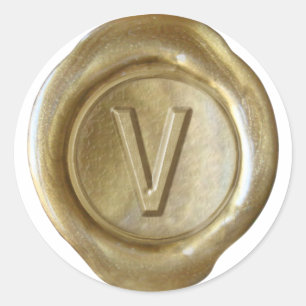 Adesivo Redondo Monograma do selo da cera - ouro - V corajosos -