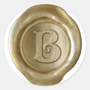 Adesivo Redondo Monograma do selo da cera - ouro - Victorian B -
