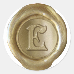 Adesivo Redondo Monograma do selo da cera - ouro - Victorian E -