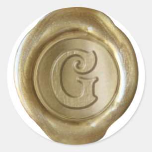 Adesivo Redondo Monograma do selo da cera - ouro - Victorian G -