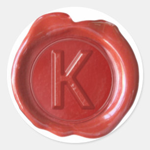 Adesivo Redondo Monograma do selo da cera - vermelho - K corajoso