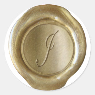 Adesivo Redondo Monograma do selo de cera - Dourado - Script J -