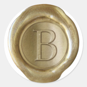 Adesivo Redondo Monograma do selo de cera - Dourado - Serif B -