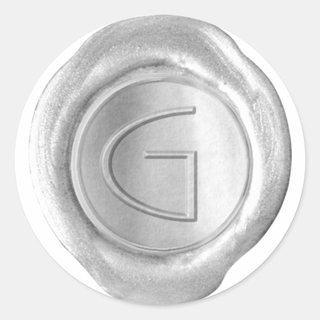 Adesivo Redondo Monograma do selo de cera - Prata - Moderno G - (Frente)