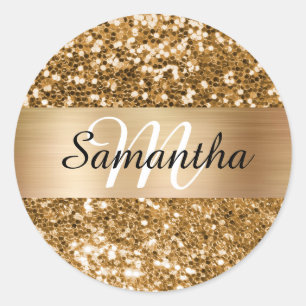 Adesivo Redondo Monograma do Shimmer Glitter Sparkasse Dourado
