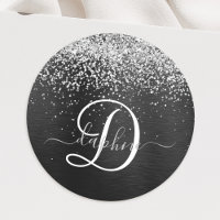 Monograma do Sparkle Preto com Glitter de Prata Pe