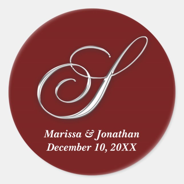 Adesivo Redondo Monograma do vinho tinto primo S (Frente)