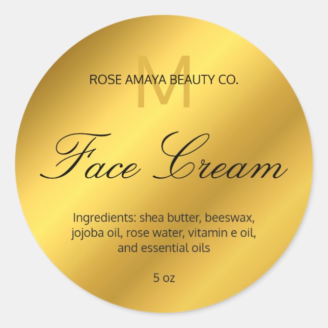 Adesivo Redondo Monograma Dourado Beleza Gradiente Moderna Spa Cos (Frente)