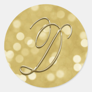 Adesivo Redondo Monograma Dourado Bokeh D Envelope Selo