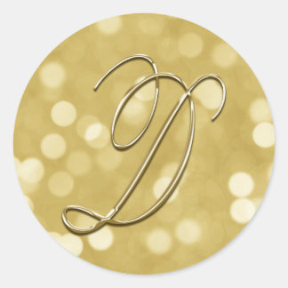 Adesivo Redondo Monograma Dourado Bokeh D Envelope Selo