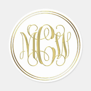Adesivo Redondo Monograma Dourado branco de pré-disquete Vine Scri