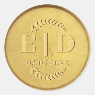 Adesivo Redondo Monograma Dourado Data das Folhas Botânicas Antiga