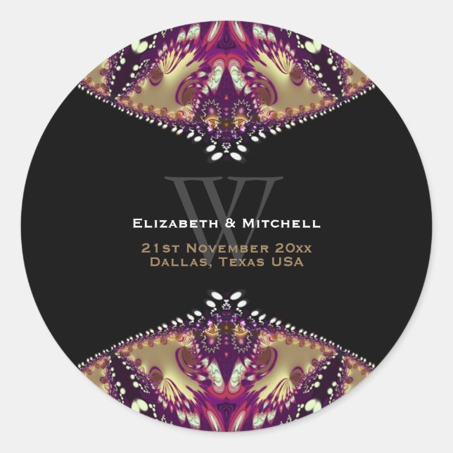 Adesivo Redondo Monograma Dourado de Burgundy Modern Batik (Frente)