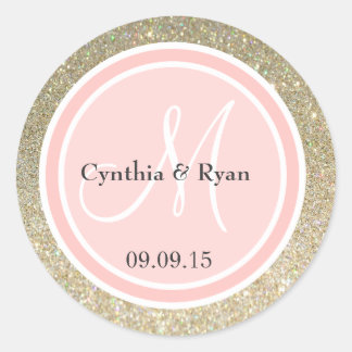 Adesivo Redondo Monograma Dourado de Casamento Glitter e Petal Ros