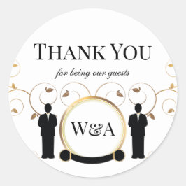 Adesivo Redondo Monograma Dourado de Casamento Masculino LGBTQ