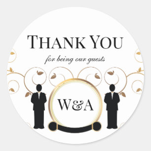 Adesivo Redondo Monograma Dourado de Casamento Masculino LGBTQ