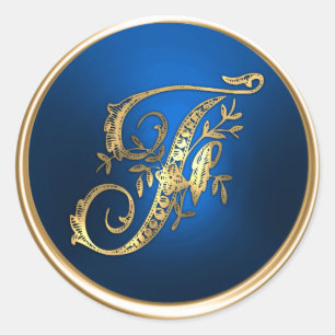 Adesivo Redondo Monograma Dourado e Azul Foco de Envelope F