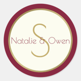 Adesivo Redondo Monograma Dourado e Borgonha Moderno