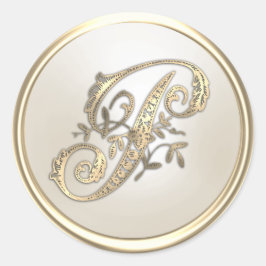 Adesivo Redondo Monograma Dourado e Ornamentado de Marfim Inicial 