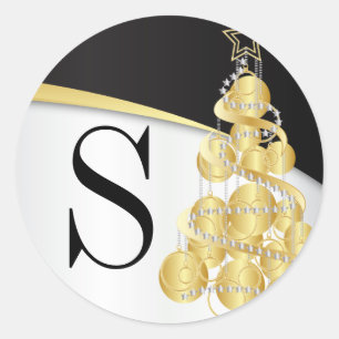Adesivo Redondo Monograma Dourado e Preto Feliz Natal