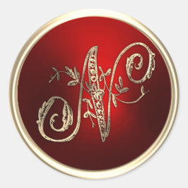 Adesivo Redondo Monograma Dourado e Vermelho N Envelope Selo