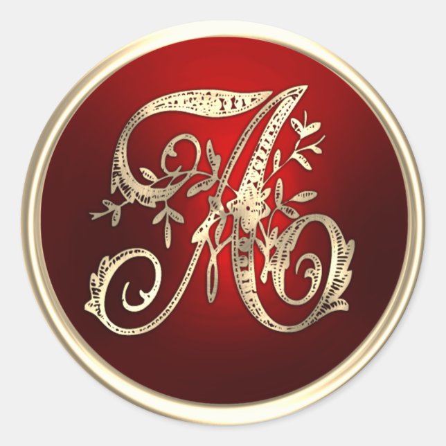 Adesivo Redondo Monograma Dourado e vermelho Selo de envelope A (Frente)