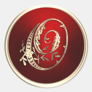 Adesivo Redondo Monograma Dourado e Vermelho - Selo de Envelope O