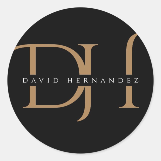 Adesivo Redondo Monograma Dourado Elegante Inicializa Personalizad (Frente)