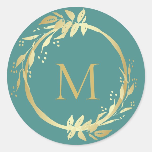 Adesivo Redondo Monograma Dourado Feno de Natal Teal Foco Foco