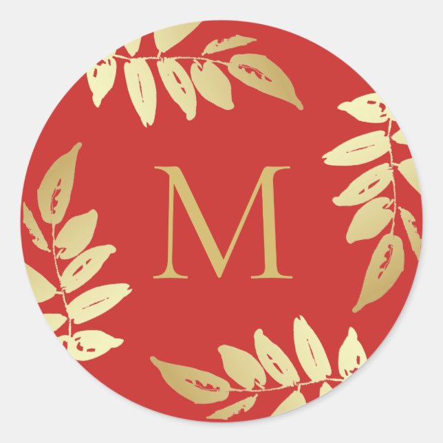 Adesivo Redondo Monograma Dourado Folhas Botânicas Envelope Selo (Frente)