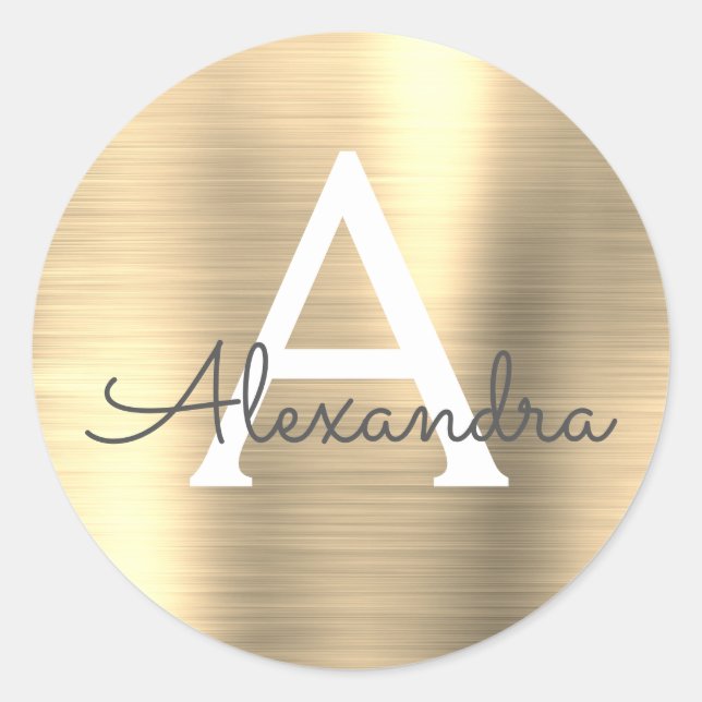 Adesivo Redondo Monograma Dourado Girly Metálico Moderno (Frente)