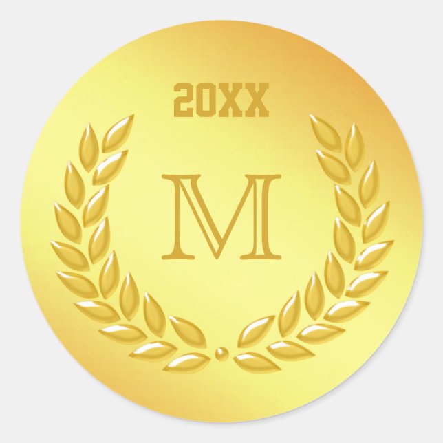 Adesivo Redondo Monograma Dourado Laurel Wreath (Frente)