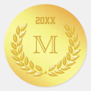 Adesivo Redondo Monograma Dourado Laurel Wreath