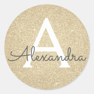 Adesivo Redondo Monograma Dourado luxuoso do brilho e da faísca