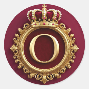 Adesivo Redondo Monograma Dourado Majestoso Com Coroa Em Veludo Re