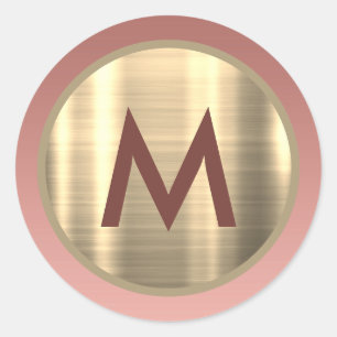 Adesivo Redondo Monograma Dourado Rosa Rosa Elegante