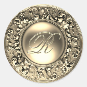 Adesivo Redondo Monograma Dourado Selo Personalizado