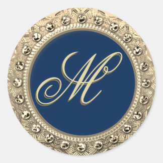 Adesivo Redondo Monograma Dourado Selo Personalizado