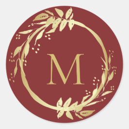 Adesivo Redondo Monograma Dourado Vinho Feno Envelope de Natal